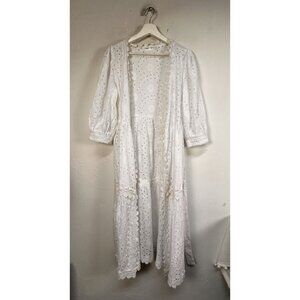 Dotti Womens White Cotton Eyelet Lace Open Front Duster Cardigan/Dress Small